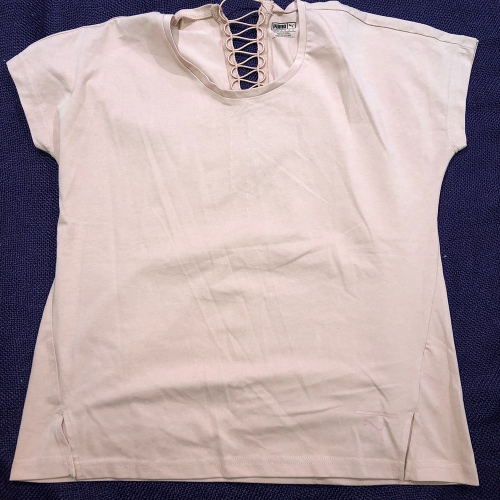 PUMA Light Pink Cross Back T Shirt Size Med